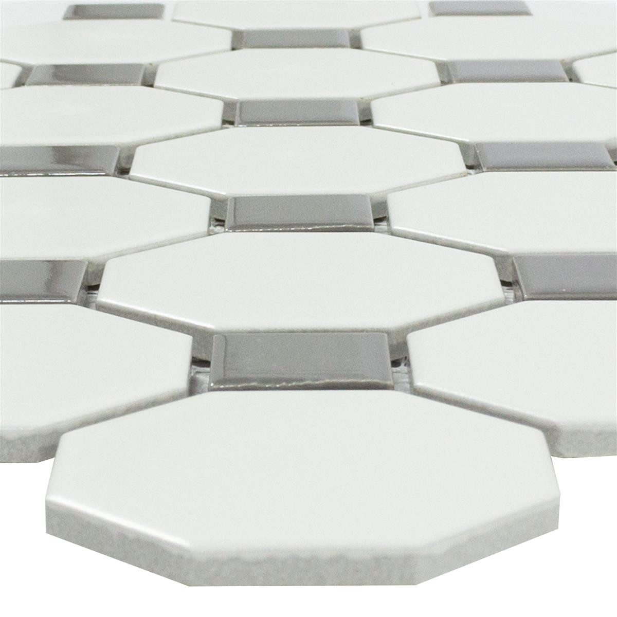 Mosafil Mosaikfliesen Mosaikfliesen Keramik Octagon Navajo Weiß, Keramik 29.500x29.500, grau, Wasserfest