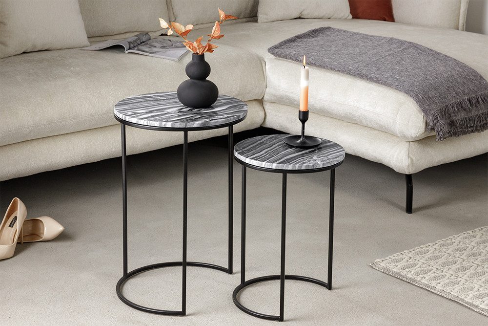 riess-ambiente Beistelltisch ELEMENTS Ø40cm grau/schwarz - polierter Marmor, Metall, handmade, rund (Set, 2-St), Edle Couchtische - ideal für Wohn- und Schlafzimmer oder TV-Ecke