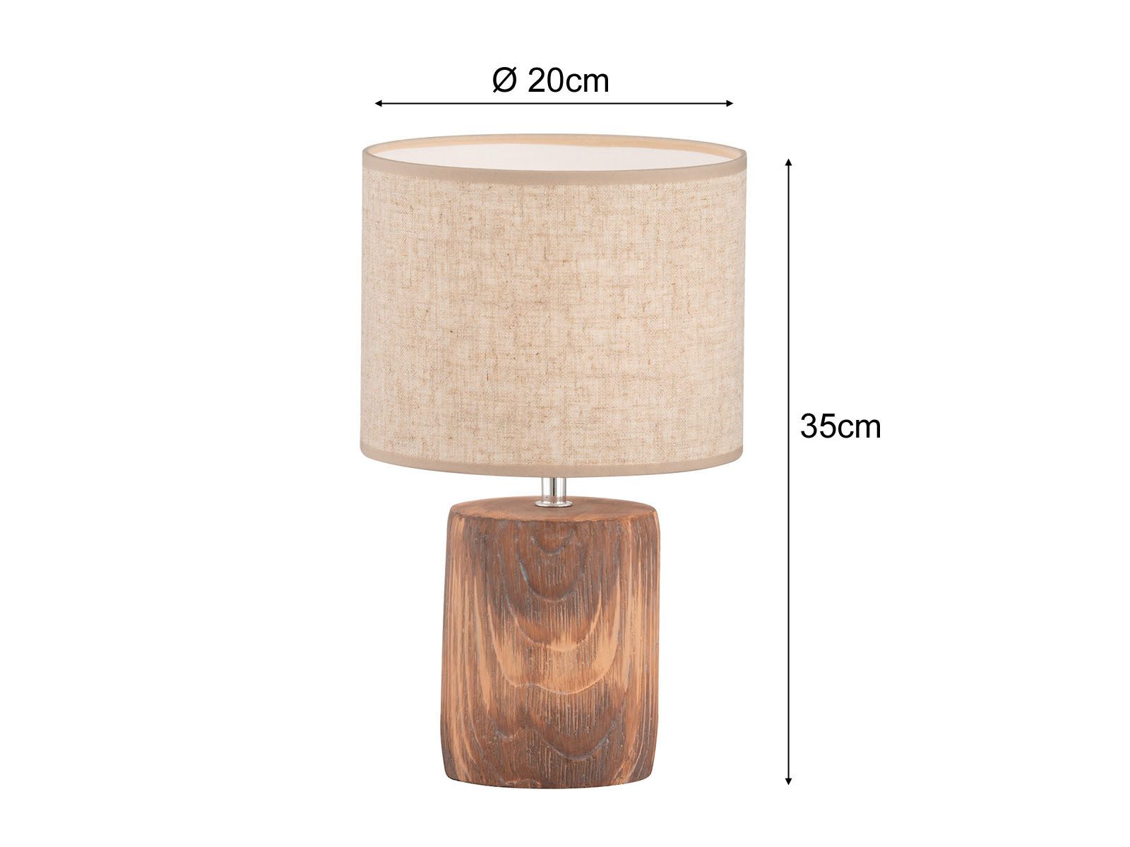 FISCHER & HONSEL LED Nachttischlampe, Dimmfunktion, LED wechselbar, Warmweiß, mit Beton-Fuß Holz-Optik & Landhausstil Leinen-Schirm Beige, Höhe 35cm