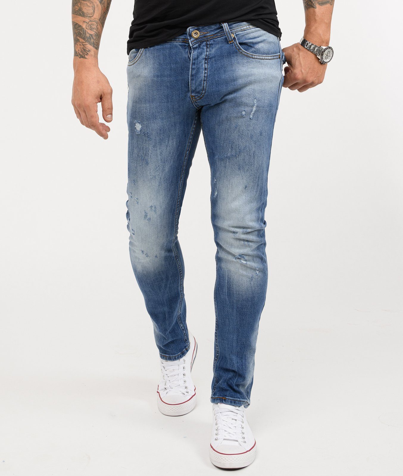 Rock Creek Slim-fit-Jeans Herren Jeans Stonewashed Hellblau RC-2162