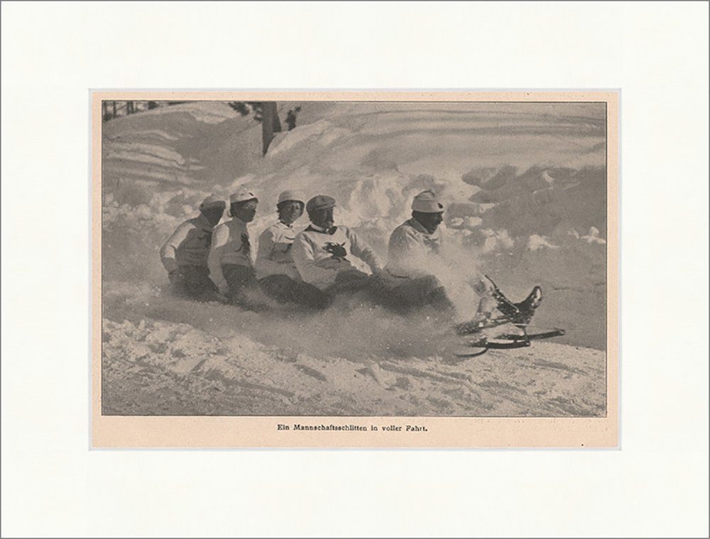 Kunstdruck Ein Mannschaftsschlitten in voller Fahrt Wintersport Schnee F_Vintage, (1 St)
