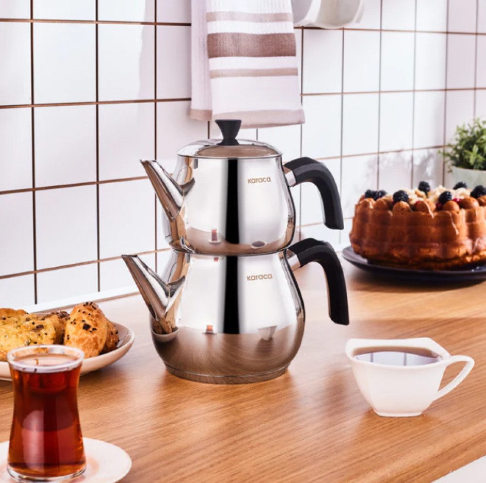 Karaca Caydanlik-Teekanne Karaca Kayra Edelstahl-Teekannen-Set, 2.7L, Schwarz, Induktion