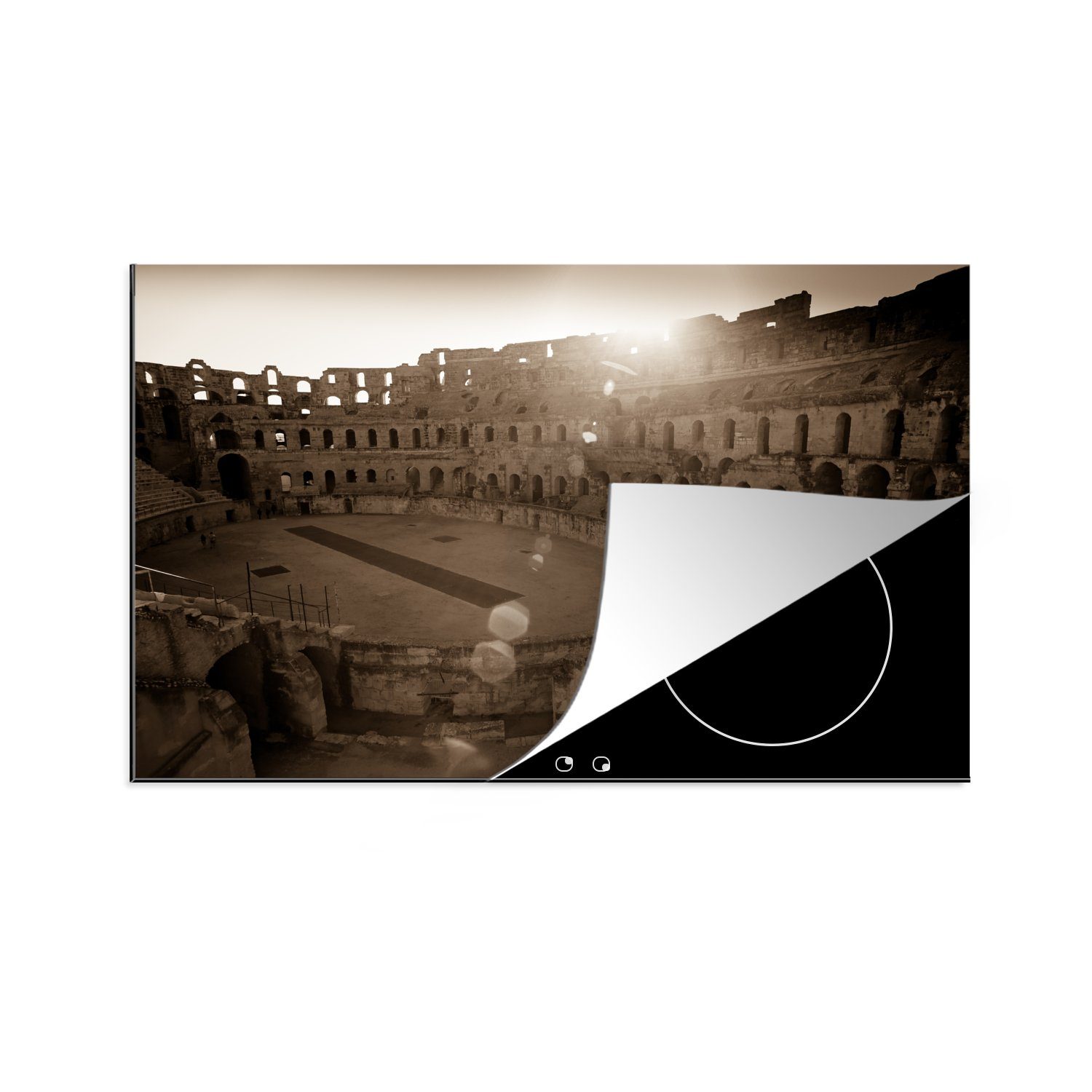 MuchoWow Herdblende-/Abdeckplatte Foto des historischen Amphitheaters im tunesischen El Djem, Vinyl, (1 tlg), 81x52 cm, Induktionskochfeld Schutz für die küche, Ceranfeldabdeckung
