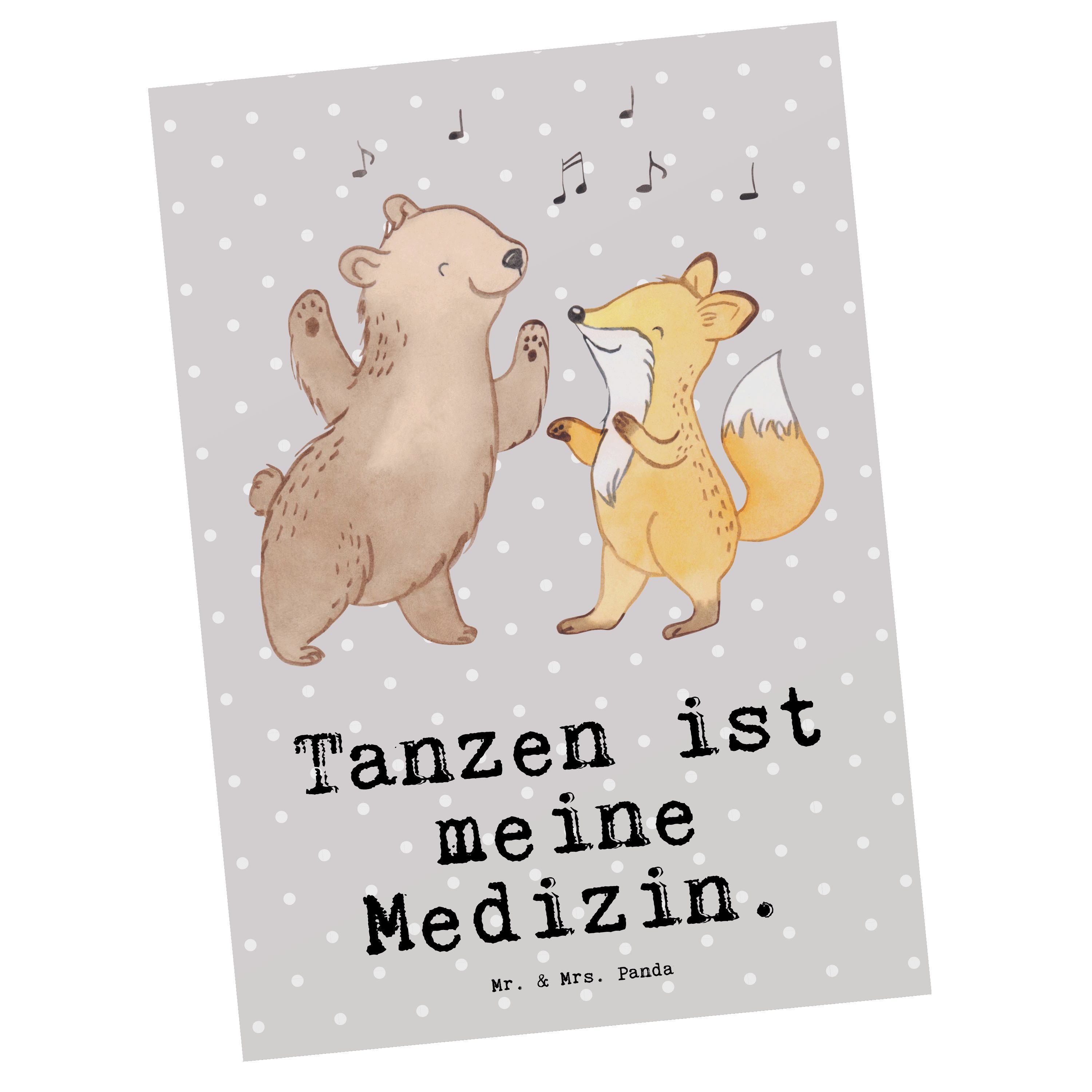 Mr. & Mrs. Panda Postkarte Hase Tanzen Medizin - Grau Pastell - Geschenk, Geschenkkarte, Gewinn