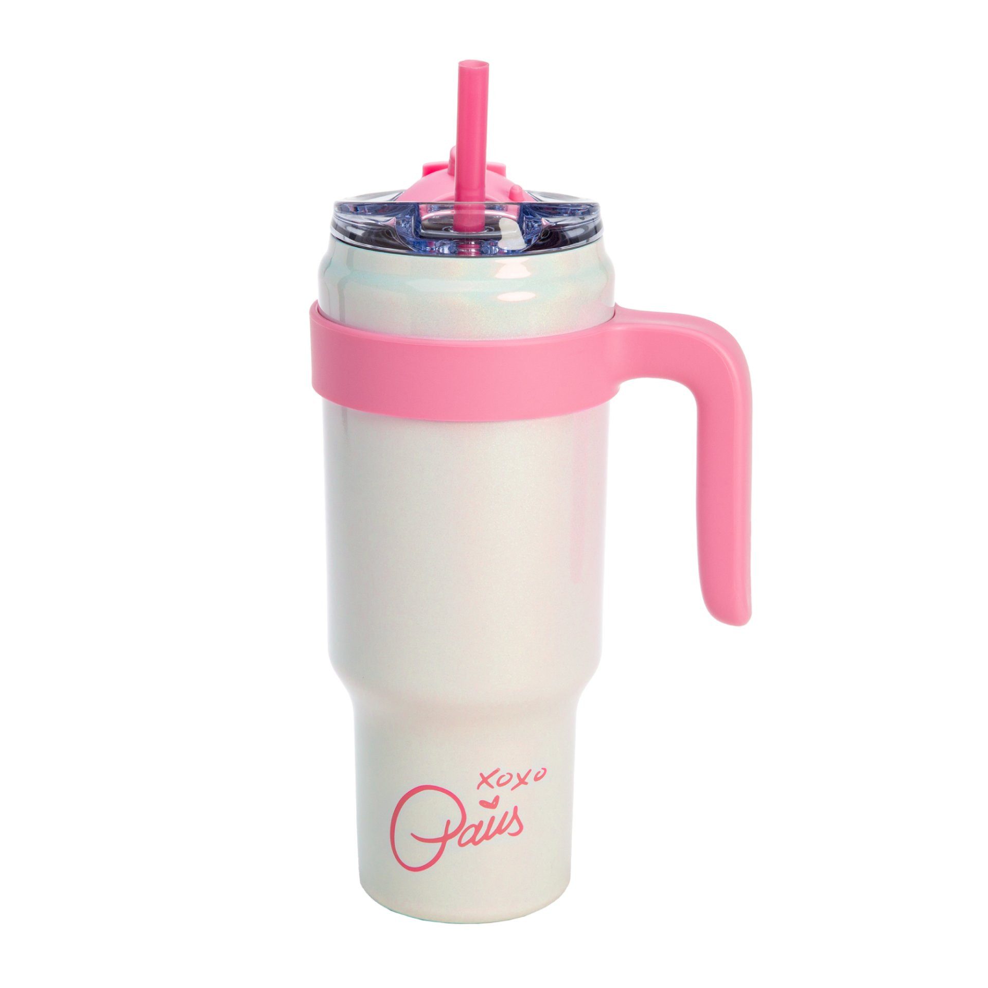 Paris Hilton Thermobecher weiß-pinke Edelstahl Trinkflasche 1,1L Isoliert