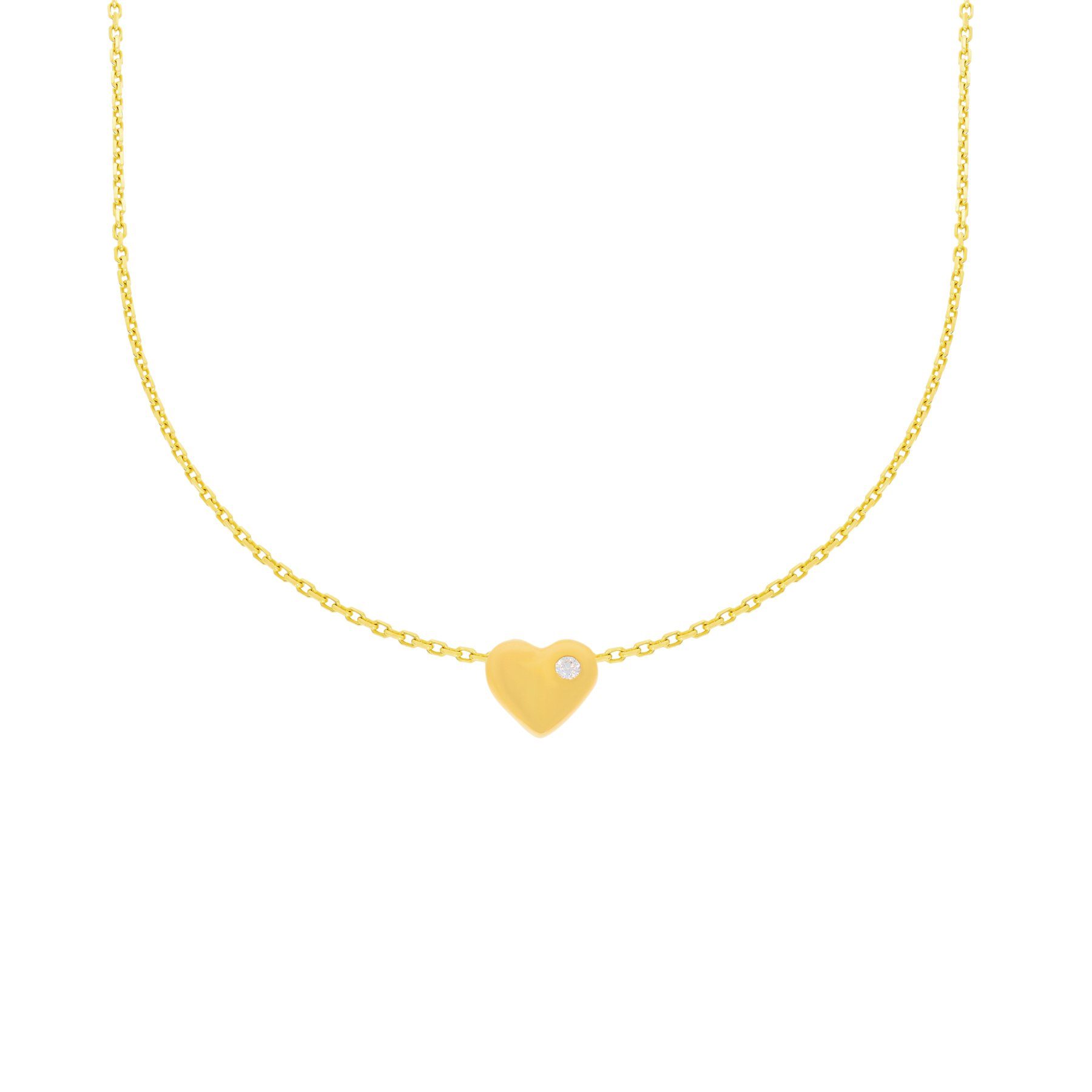 Collier 585er Gelbgold Kette mit Herz Anhänger Zirkonia