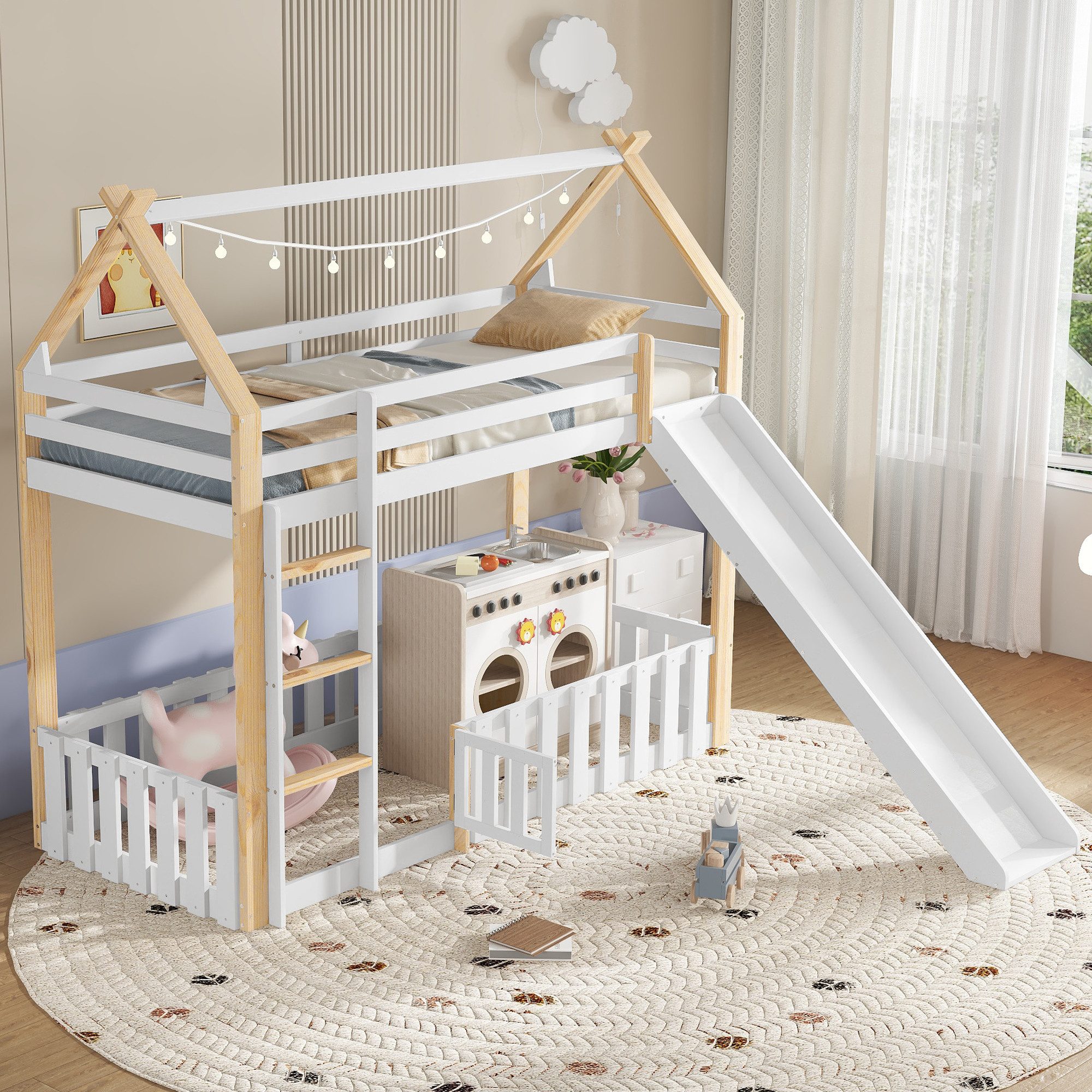 Flieks Etagenbett, Kinderbett Hausbett 90x200cm mit günstig online kaufen