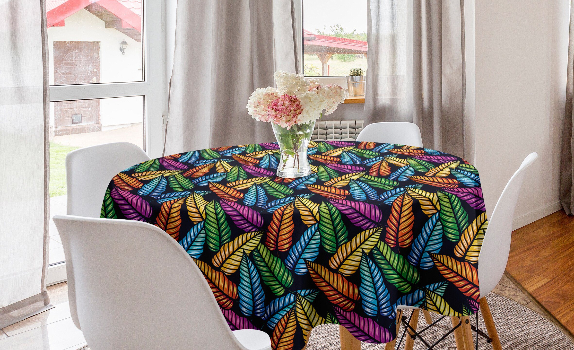 Abakuhaus Tischdecke Kreis Tischdecke Abdeckung für Esszimmer Küche Dekoration, Blätter Hawaiian bunte Pflanzen