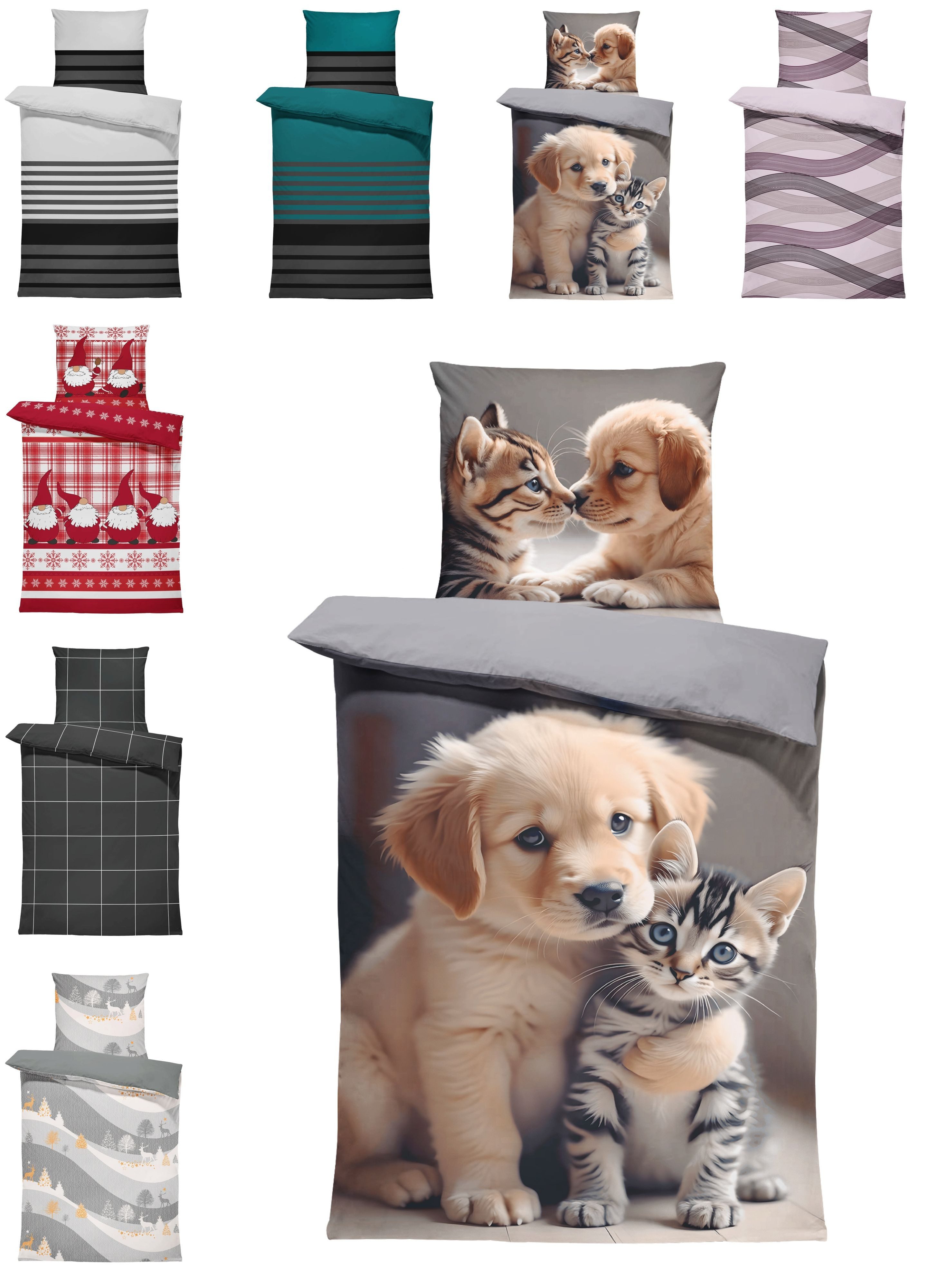 One Home Bettwäsche Winter, Flanell, 4 teilig, niedliche Hunde Katzen Welpe günstig online kaufen