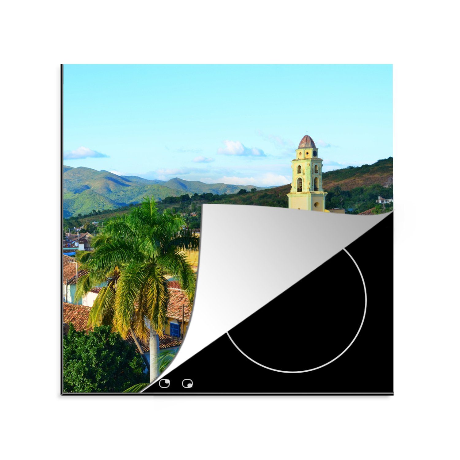 MuchoWow Herdblende-/Abdeckplatte Altstadt in Kuba, Vinyl, (1 tlg), 78x78 cm, Ceranfeldabdeckung, Arbeitsplatte für küche