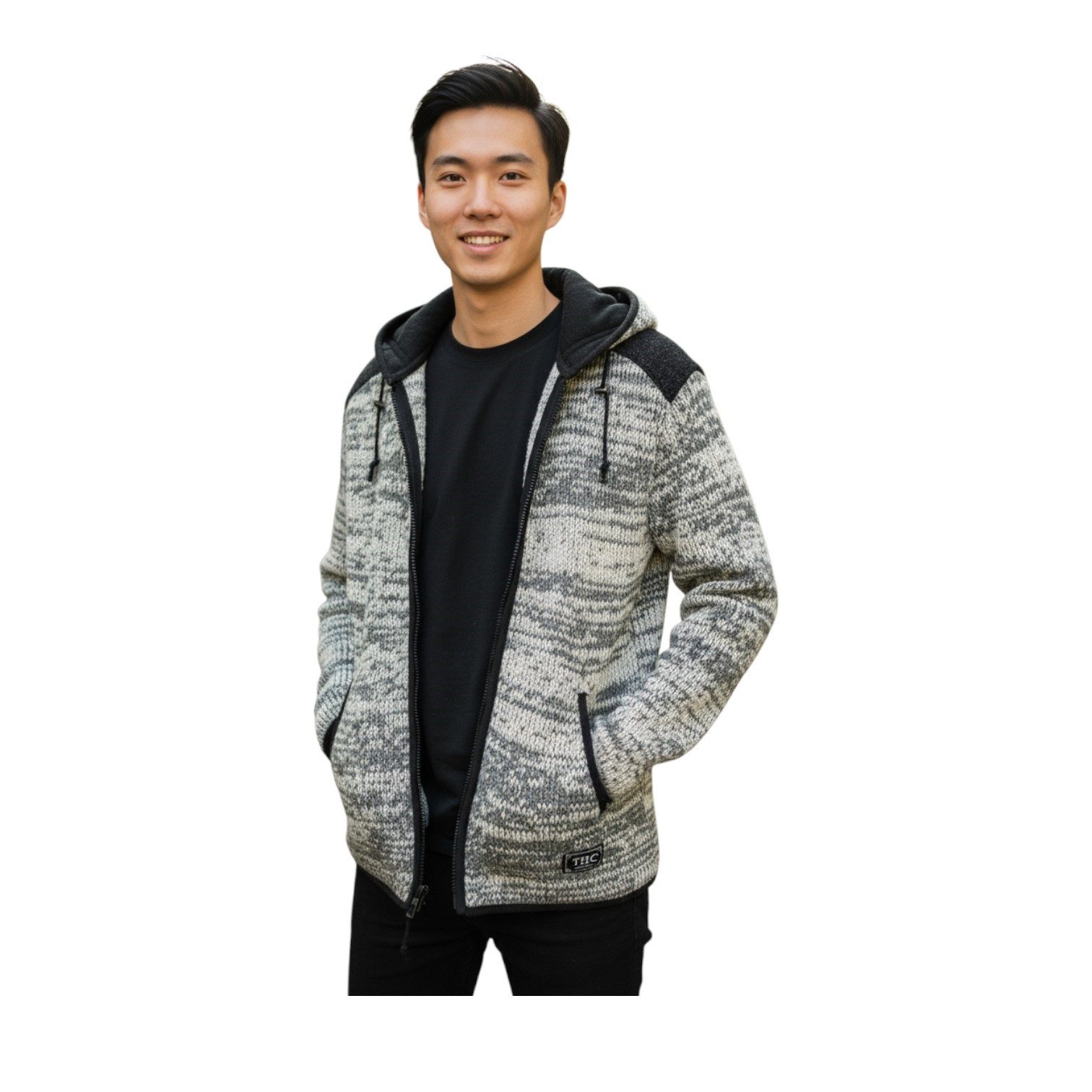 THC Natural Line Strickjacke THC Strickjacke 812 beige (1 Stück, 1-tlg., 1 Stück) Strickjacke mit abnehmbarer Kapuze