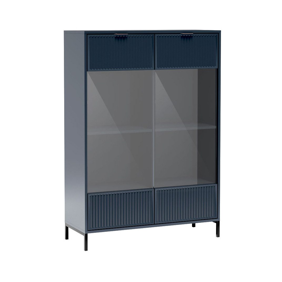 Beautysofa Vitrine LINNA LS‑8 – Standvitrine mit LED-Beleuchtung & Weinglashalter 105cm breit mit 2 Türen