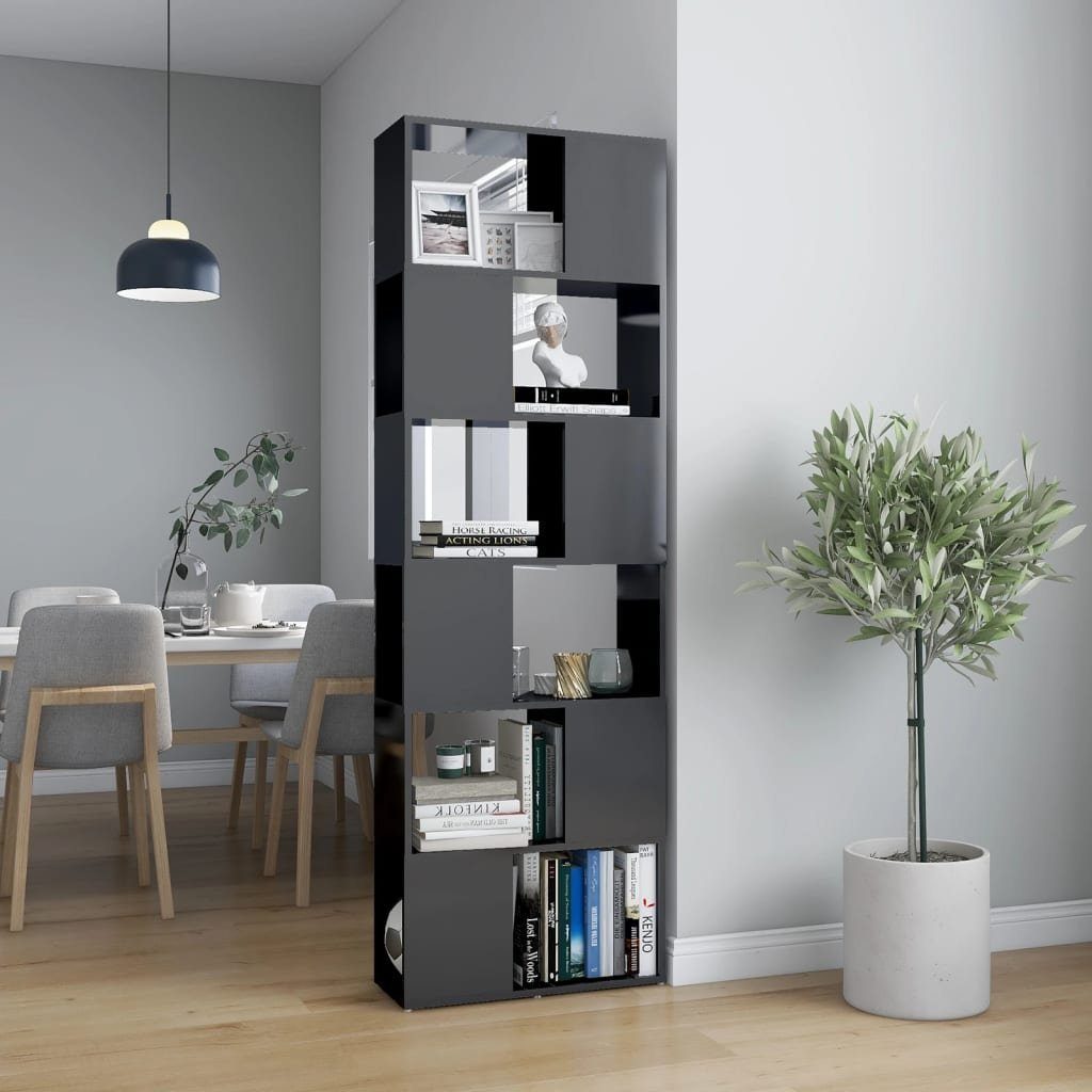 furnicato Bücherregal Raumteiler Hochglanz-Grau 60x24x186 cm | Bücherschränke