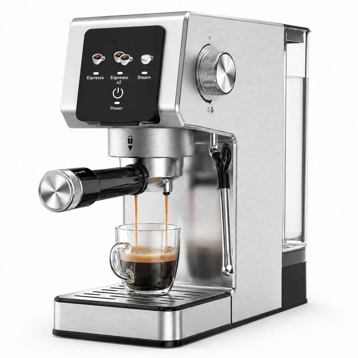 BBWL Kaffeebereiter 20-Bar Espressomaschine mit Milchaufschäumer, 1,2 l Wassertank, Edelstahlgehäuse für cremigen Kaffee und Latte