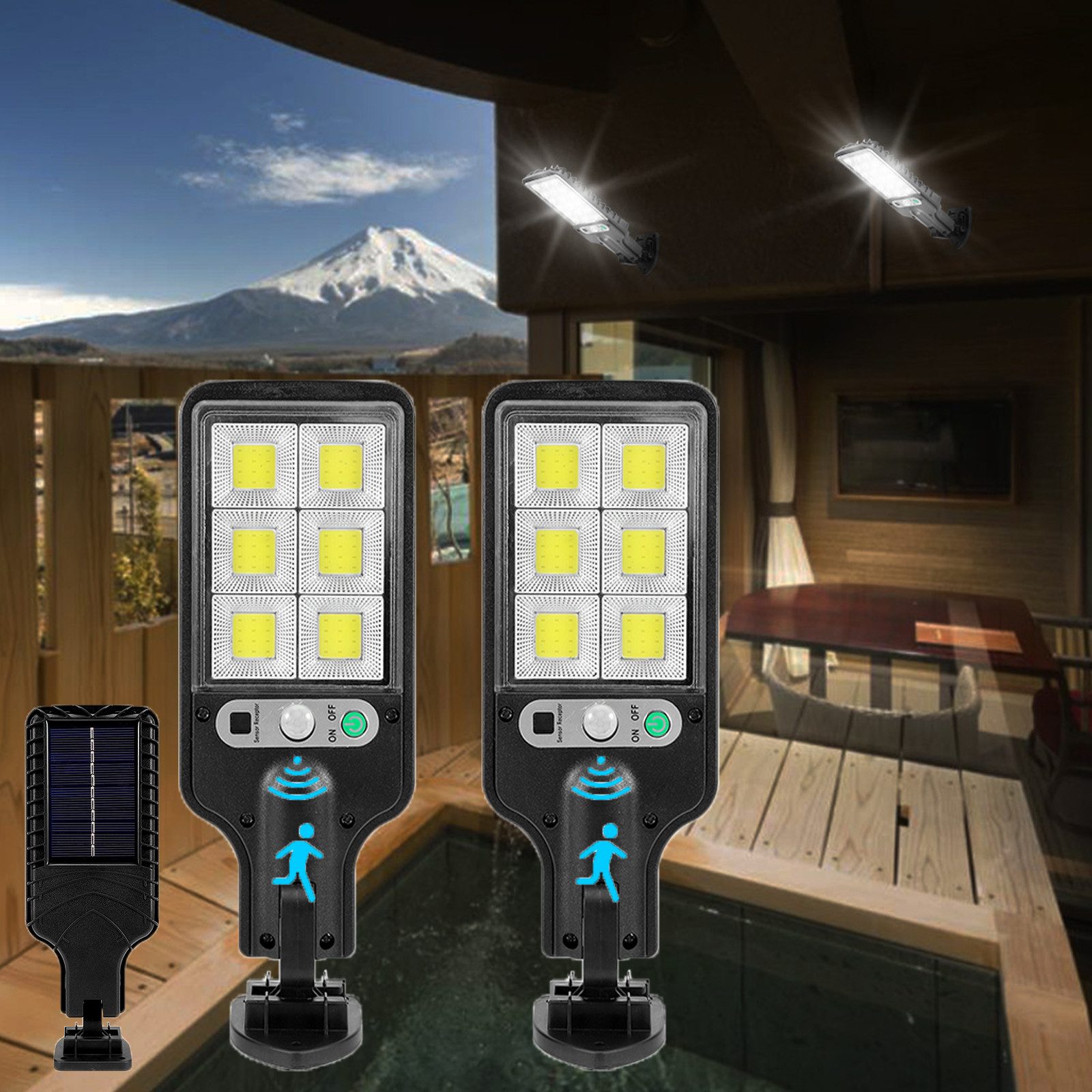 MUPOO LED Außen-Wandleuchte 2 Stück LED Solarleuchte,72/30 /18 LEDs,Solar Wandleuchten, Typ B, 30 LEDs, 2 St., Bewegungssensor,3 Lichtmodi
