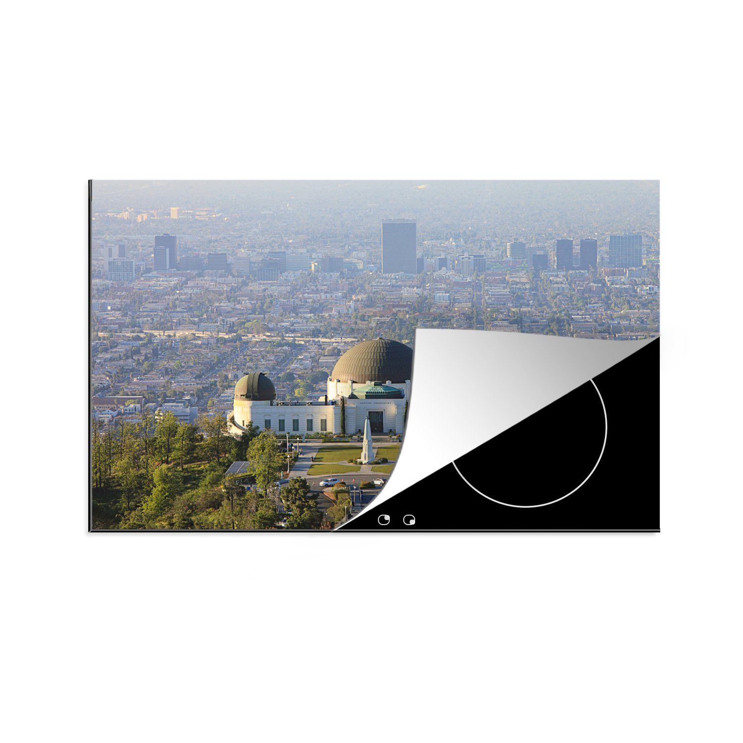 MuchoWow Herdblende-/Abdeckplatte Luftaufnahme des Griffith Observatoriums bei Los Angeles, USA, Vinyl, (1 tlg), 81x52 cm, Induktionskochfeld Schutz für die küche, Ceranfeldabdeckung