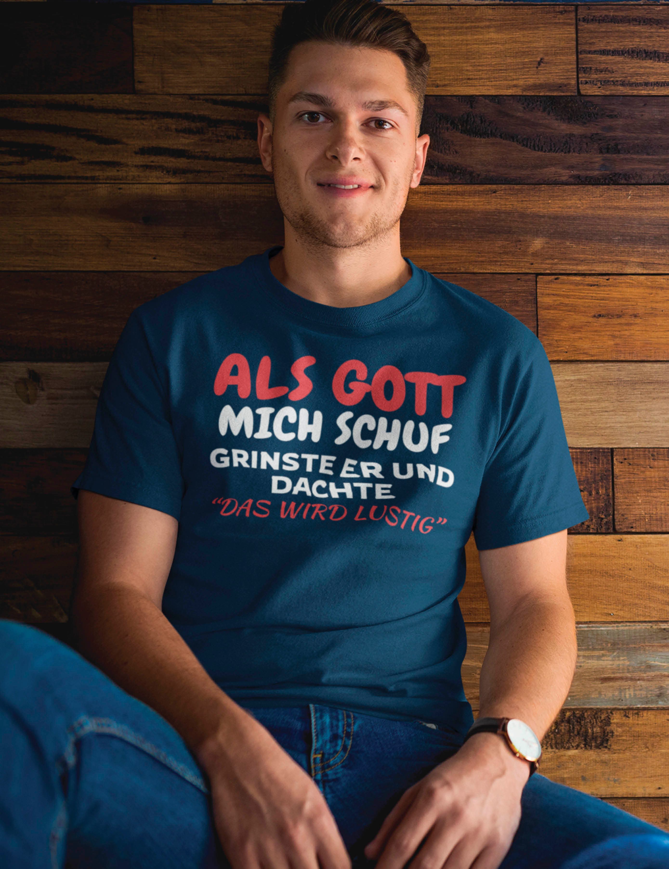 Youth Designz T-Shirt Als Gott mich Schuf: Herren T-Shirt mit lustigen Aufdruck als Geschenk mit witzigen Frontprint für Männer