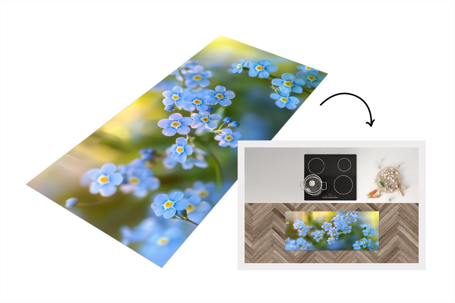 MuchoWow Küchenläufer Blumen - Blau - günstig online kaufen