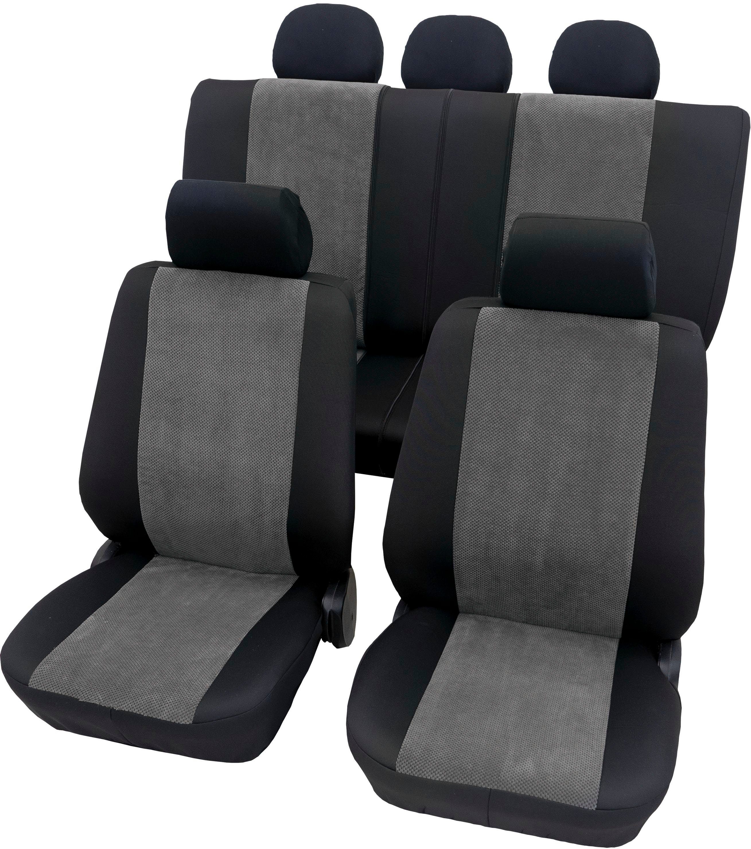 Petex Autositzbezug 11-tlg Set "Madagaskar" universelle Passform, Geeignet für Fahrzeuge mit/ohne Seitenairbag, SAB 1 Vario grau | Autositzbezüge