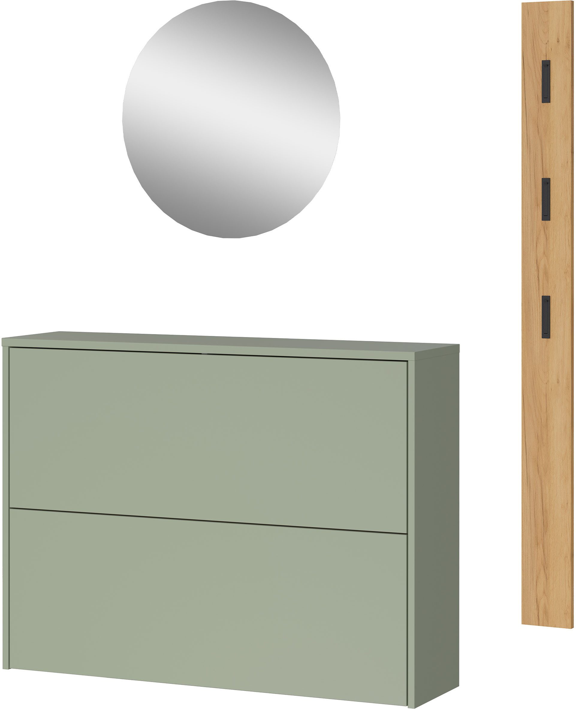 GERMANIA Garderoben-Set GW-Binetto, (3-St), mehrteiliges Set mit Schuhschrank, rundem Spiegel und Garderobenpaneel