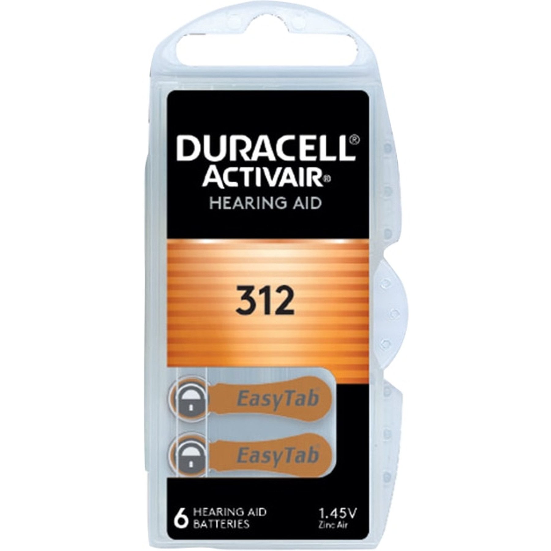 Duracell DURACELL Knopfzelle Activair, Typ 312, Zink Air, 1,45V, 6 Stück Knopfzelle
