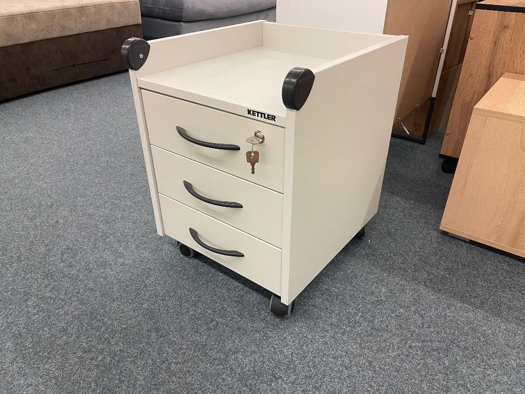 Möbelhandel Klipenstein Rollcontainer Kettler Roll-On-Locked Rollschrank Weiß/Eiche, 3 Schubladen, abschließbar