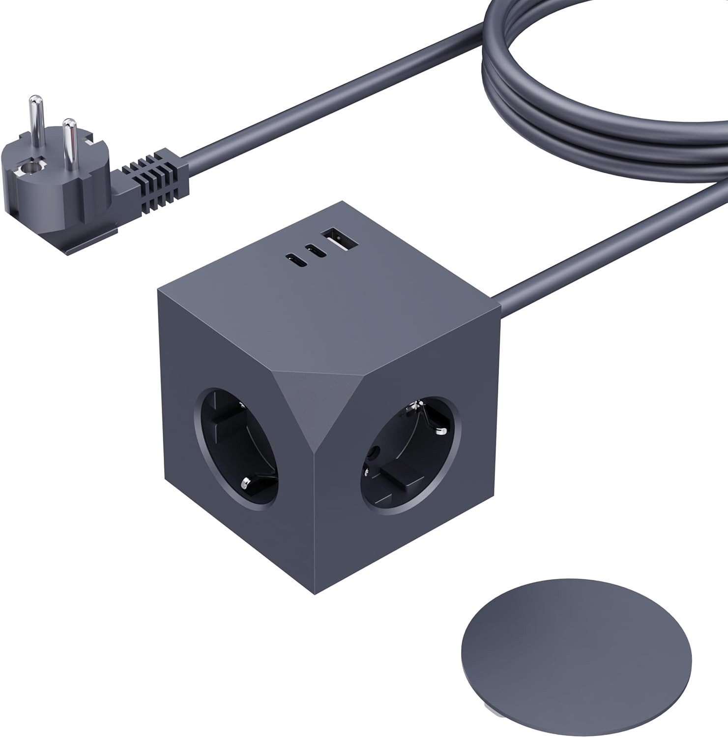 ibettertec Mehrfachsteckdose Würfel mit Magnetpad PD20W 6in1 Mehrfachsteckdose Steckdosenleiste 6-fach (Ein- / Ausschalter, USB-Anschlüsse, 3680W 16A,USB PD20W, Überlastschutz, Überspannungsschutz, Blitzschutz, Kurzsichlussschutz, Kinderschutz), mit USB Typ-C,Steckdosenleiste für Küche Büro Schlafzimmer Wohnzimmer