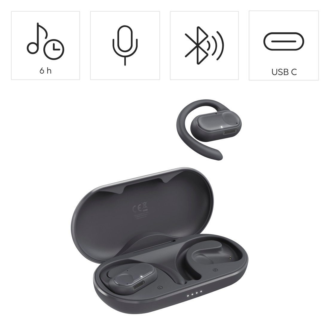 Hama Open-Ear-Kopfhörer „Spirit Open“ (18 h Akku, mit App, Ohrbügel, IPX4) Open-Ear-Kopfhörer (Environmental Noise Cancelling (ENC), Freisprechfunktion, Google  – Bild 3 von 5
