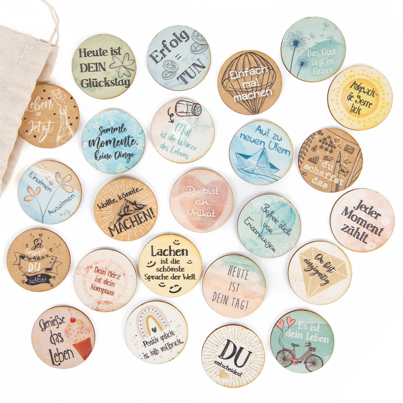 Logbuch-Verlag Dekofigur 24 kleine Glücksbringer Holztaler mit Motivationss günstig online kaufen