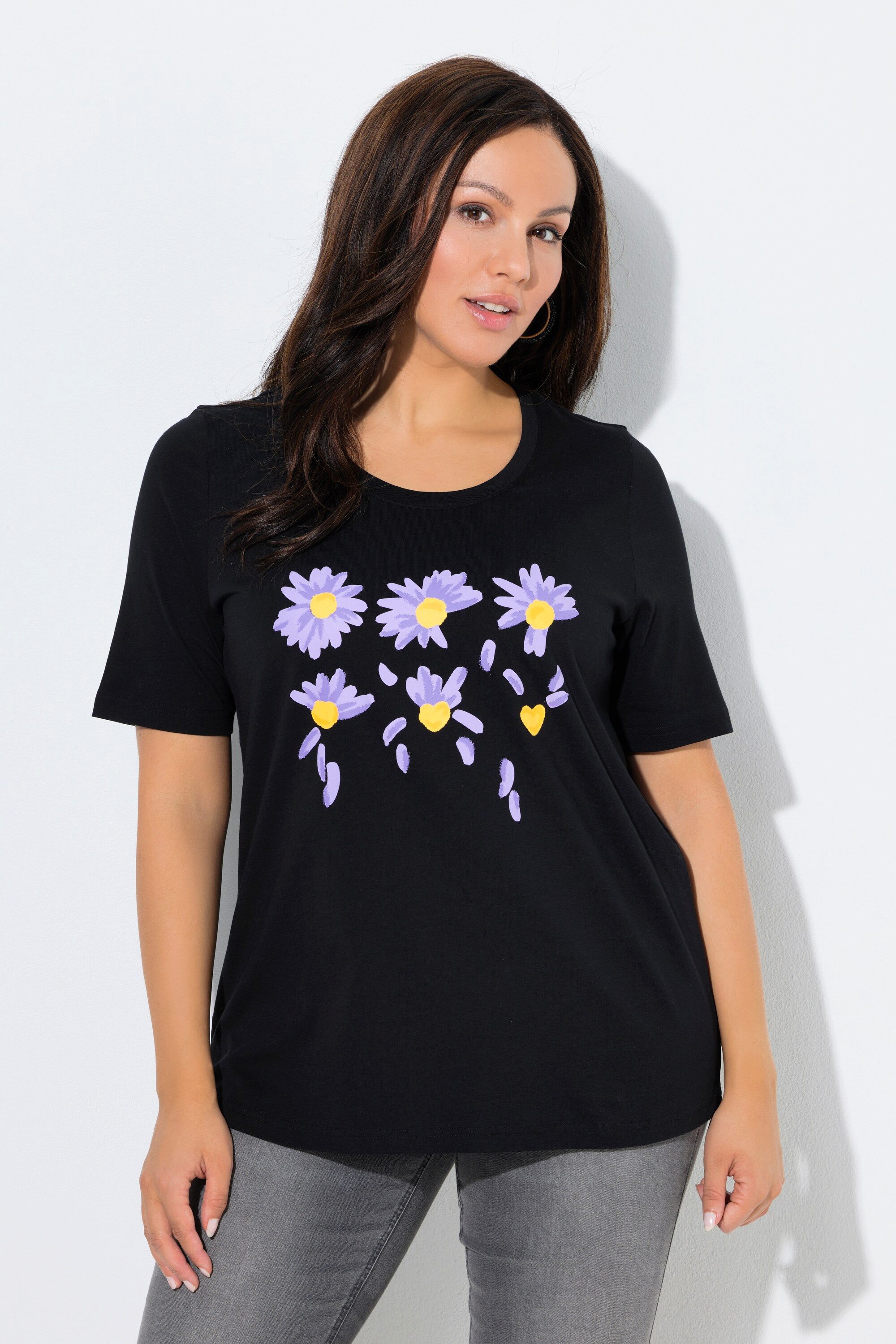 Ulla Popken T-Shirt T-Shirt Blüten Classic Rundhals Halbarm günstig online kaufen