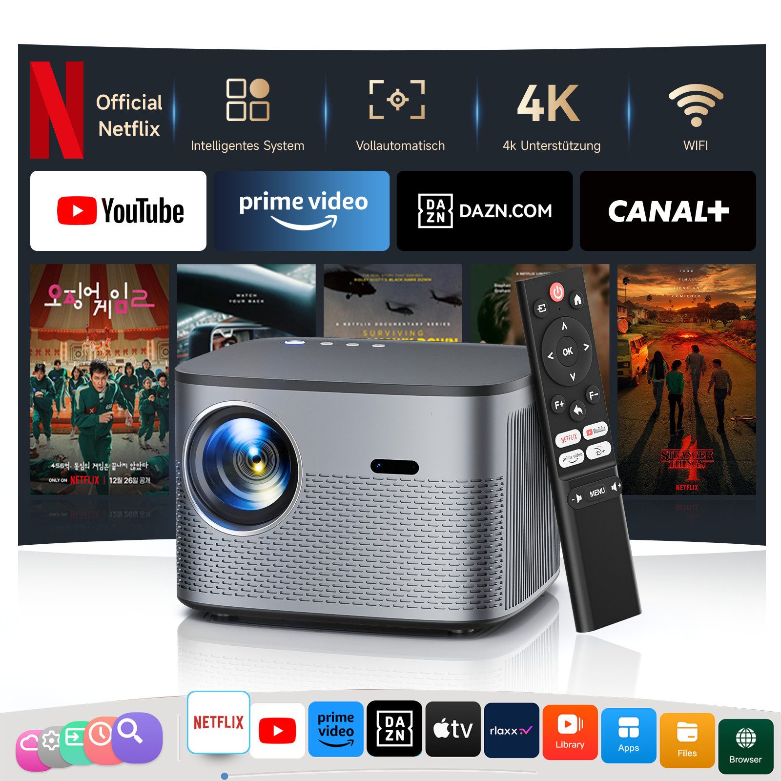 ZOOMCAT ZOOMCAT C26A Beamer 4K Mit Netflix Zertifizierung Beamer (35000 lm, 35000 : 1, 3840x2160 px, Auto Fokus, Auto Trapezkorrektur, Auto Hindernisvermeidung)