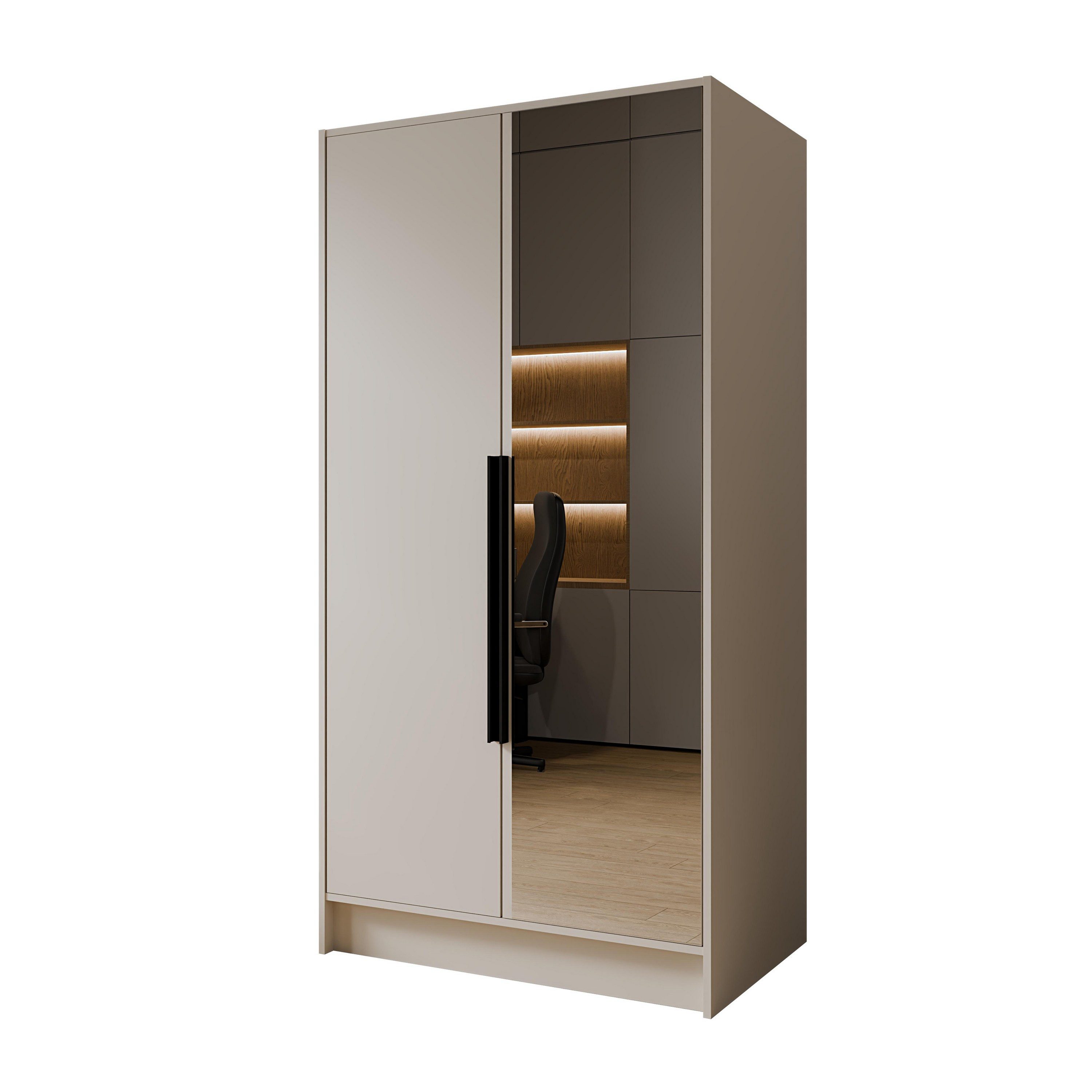 Masseno Drehtürenschrank RENVO 102 cm Kleiderschrank mit Spiegel 2 Türen Kaschmir