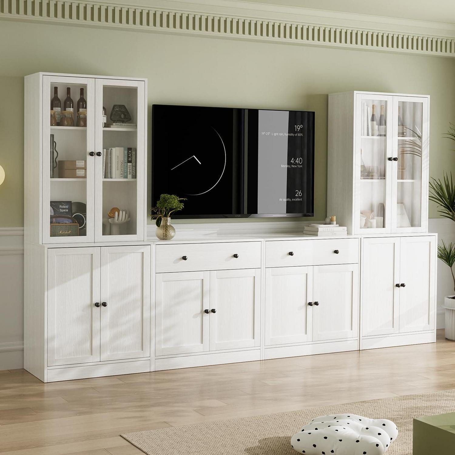 LuxusKollektion TV-Schrank TV Schrank Bücherregale Glastüren 280cm 70 Zoll Weiß