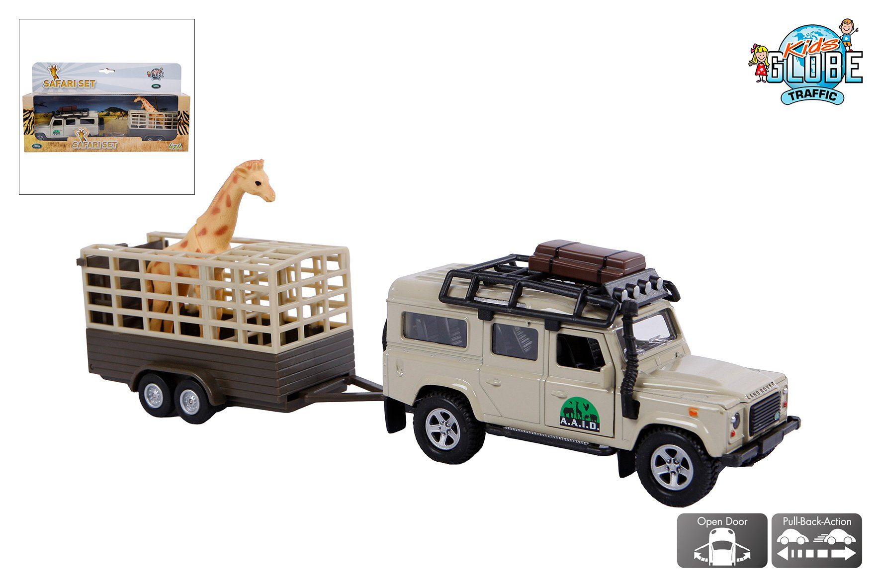 Kids Globe Spielwelt Kids Globe Landrover Defender mit Tieranhänger, Safari Ranger