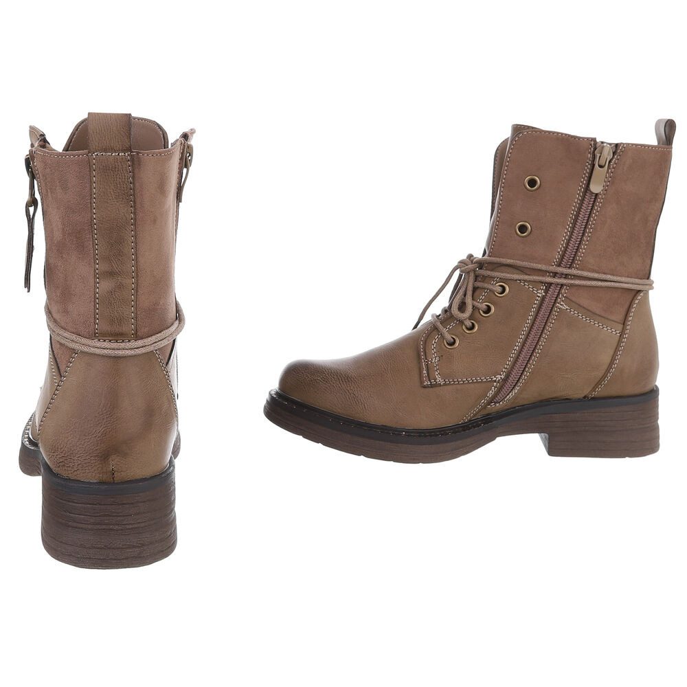 Ital-Design Damen Boots mit Schnürung und Reißverschluss für Alltag Stiefelette (90542922) Blockabsatz Schnürstiefeletten in Hellbraun