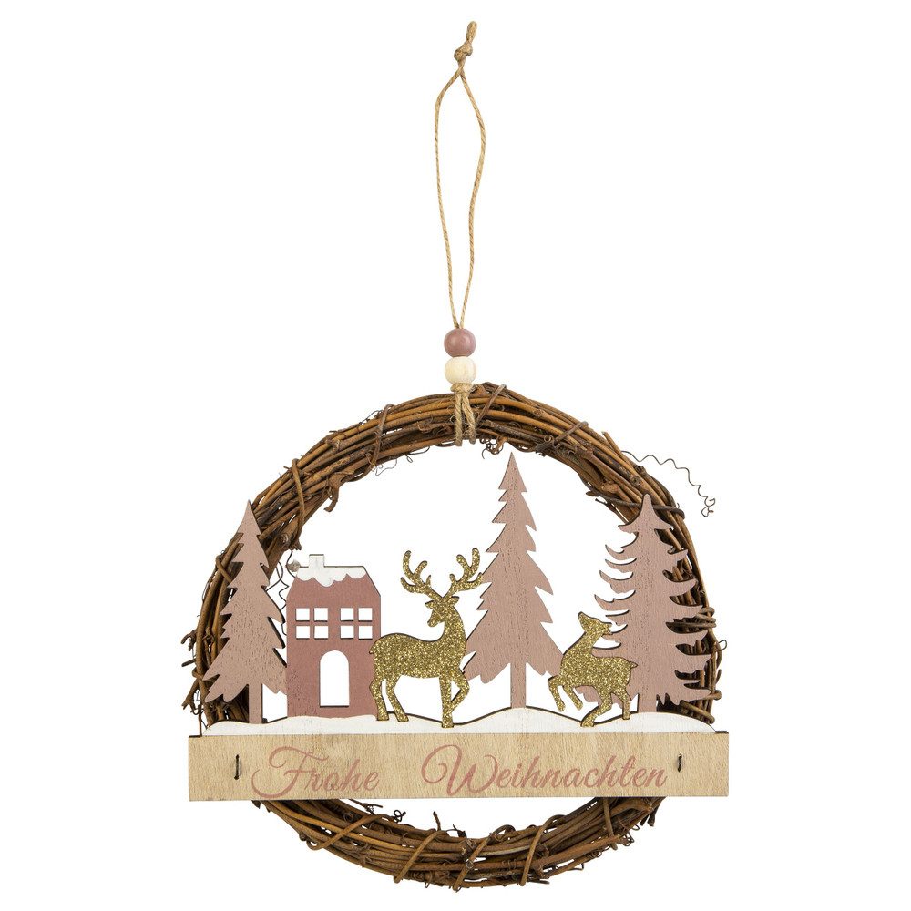 MICA Adventskranz Kranz Frohe Weihnachten - rosa - ca. 20 x 19 x 2,5 cm