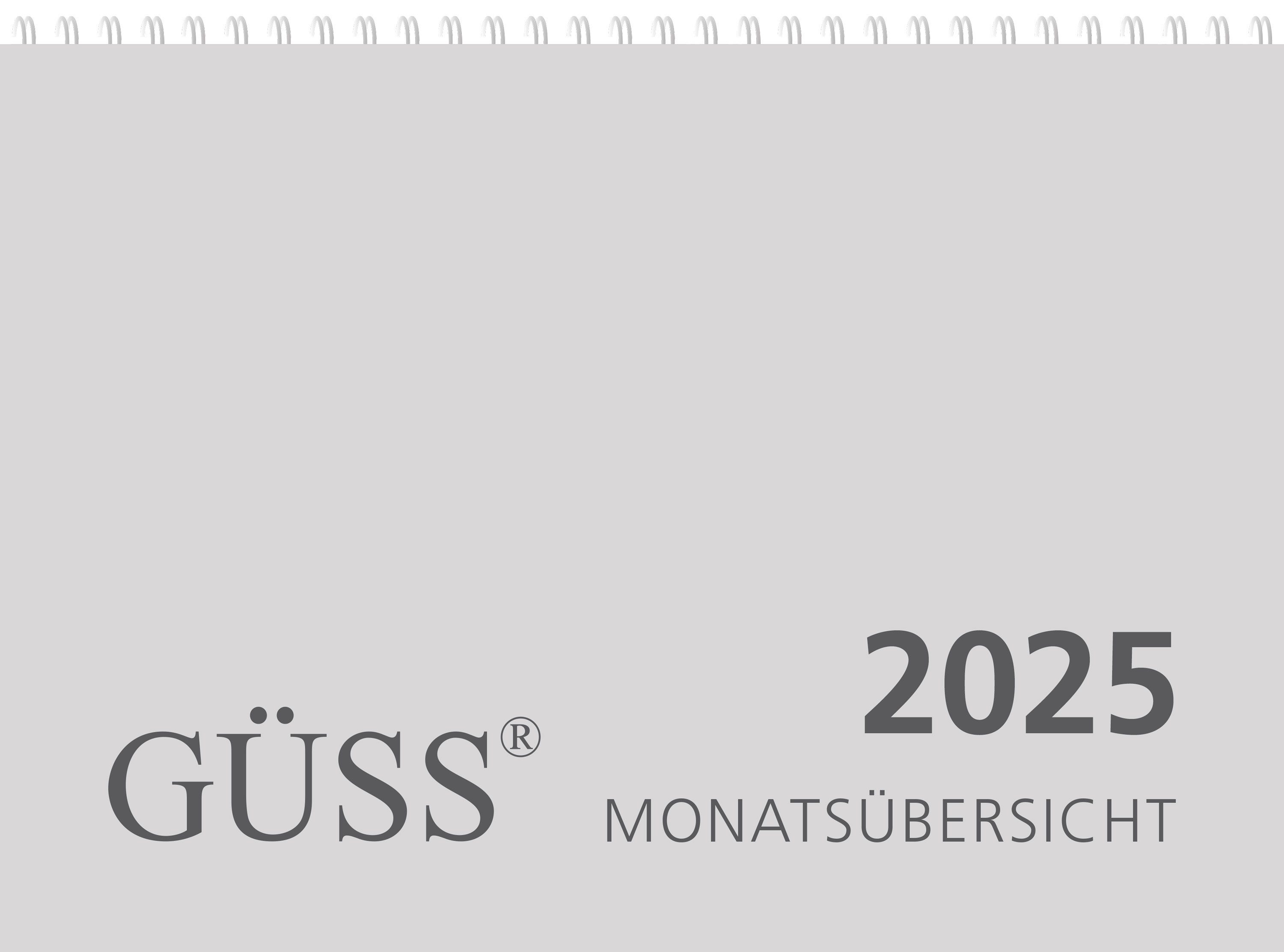 GÜSS Kalender Monatskalender 2025 Güss Monatsübersicht DIN A4, Monatsübersicht