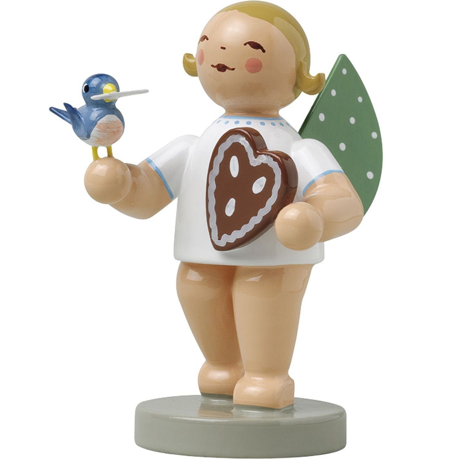 Wendt & Kühn Weihnachtsfigur Engel mit Lebkuchen und Vogel 650/150, Haarfarbe zufällig blond oder braunhaarig