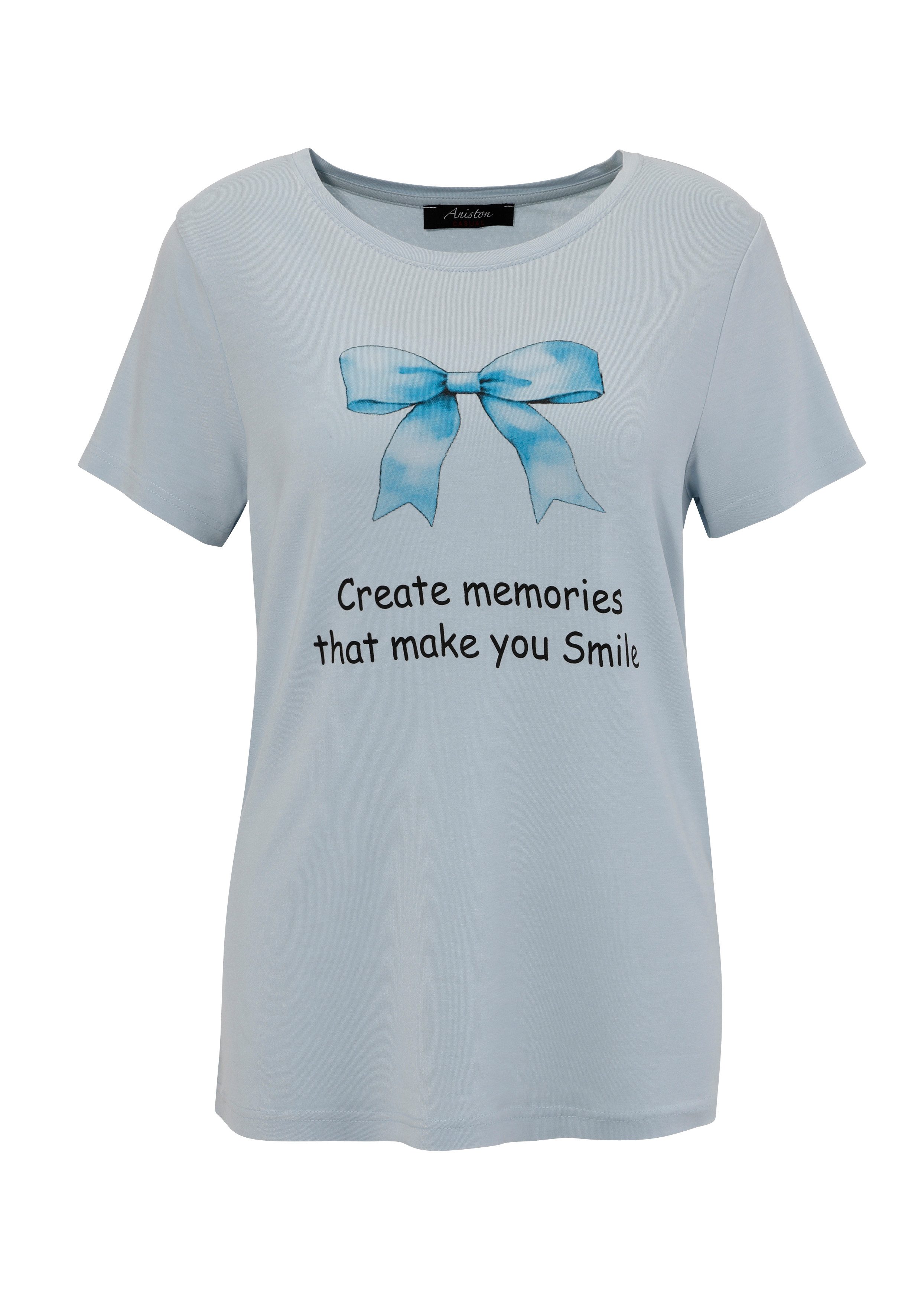Aniston CASUAL T-Shirt mit Schleife und Schriftzug bedruckt