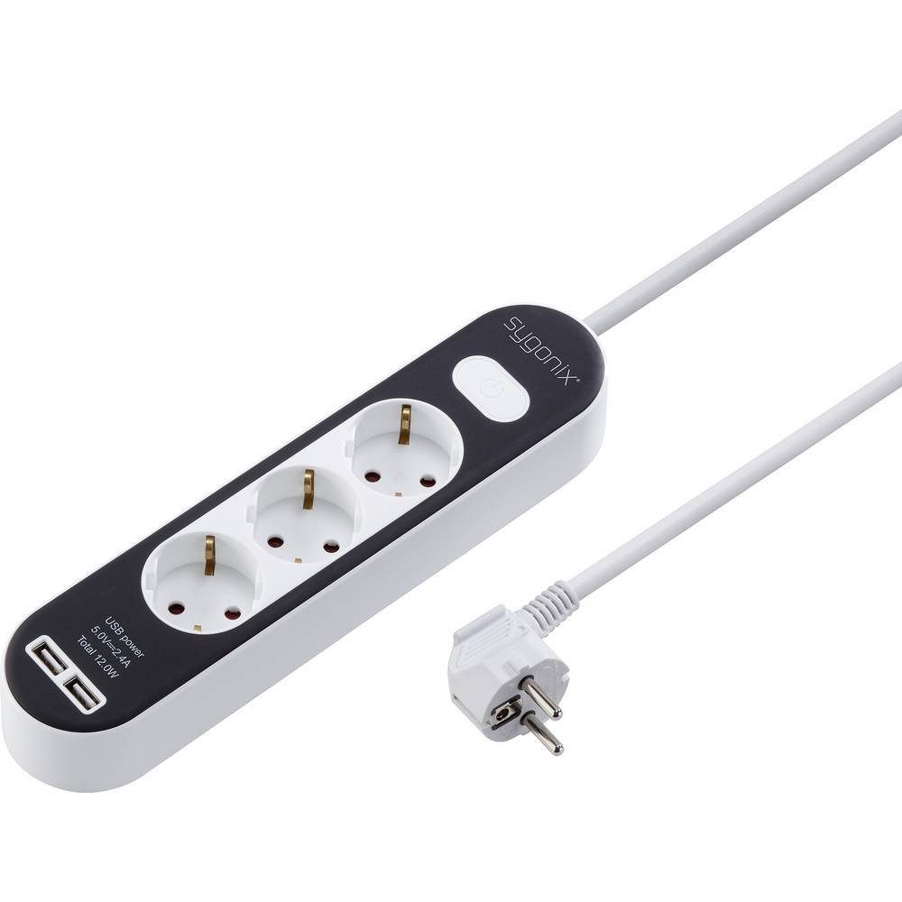 Sygonix 3-fach-Steckdose mit 2x USB-A Anschlüssen SY-4538534 Steckdosenleiste, mit Schalter, mit USB