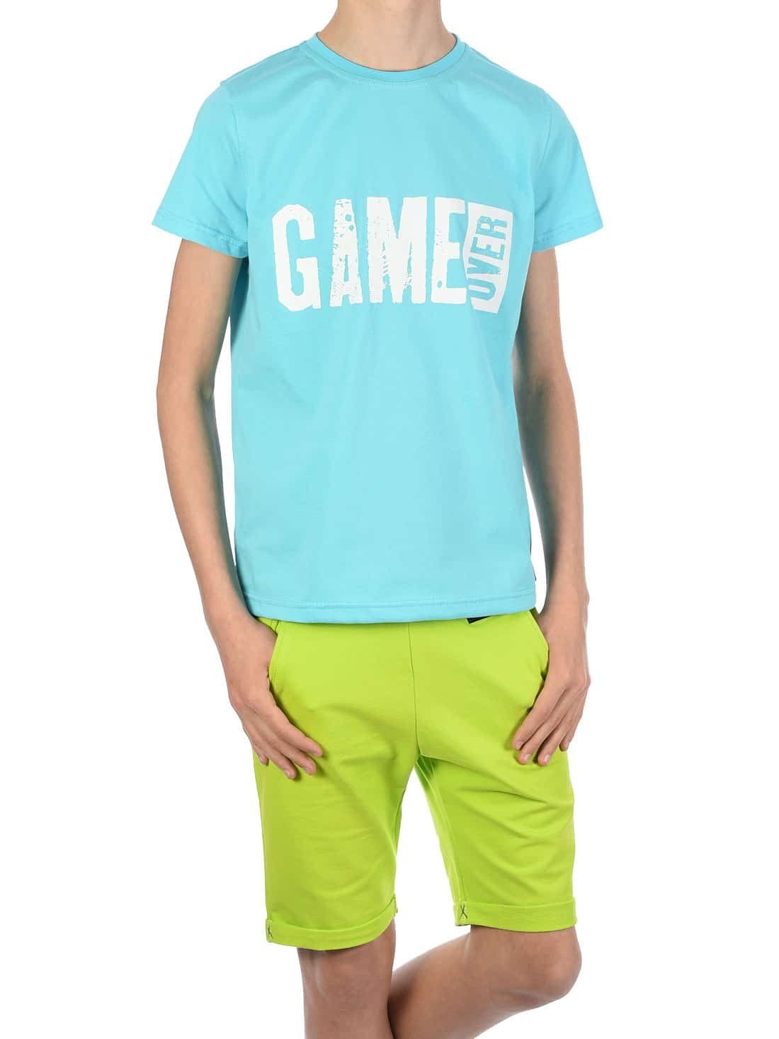 Türkis (1-tlg) Shorts Jungen elastischem / mit Grün Set & BEZLIT Sommer Bund T-Shirt