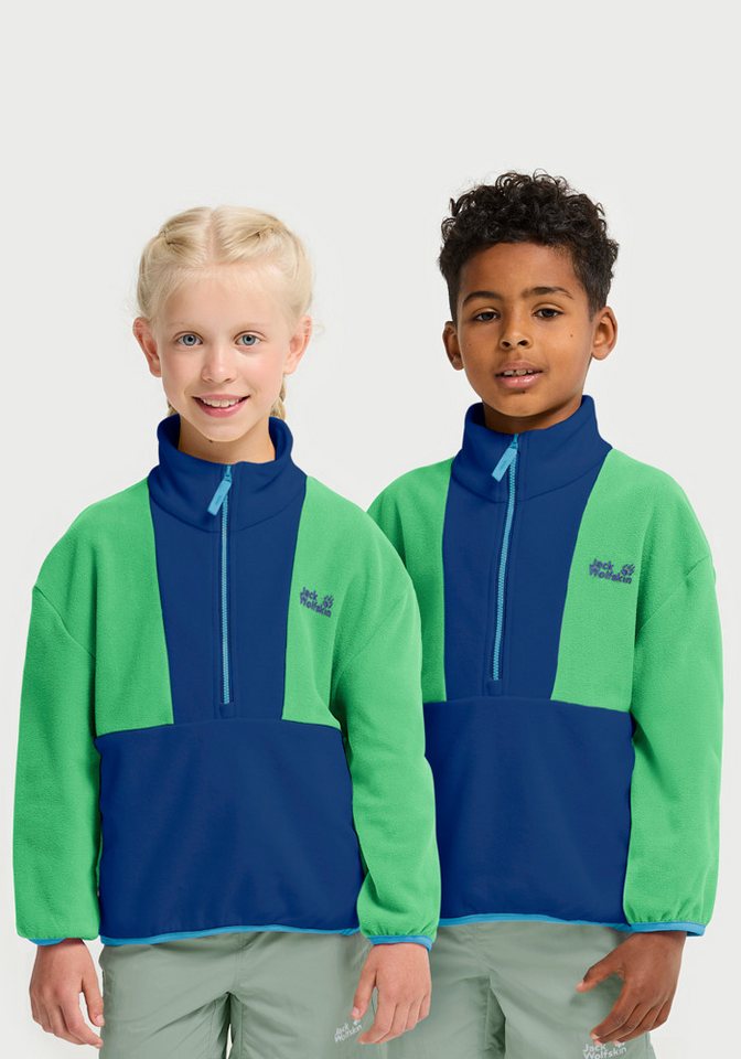 Jack Wolfskin Strickfleece-Pullover COLORBLOCK TAUNUS HZ K mit halbem Frontzipper, wasserabweisend, windabweisend, atmungsaktiv