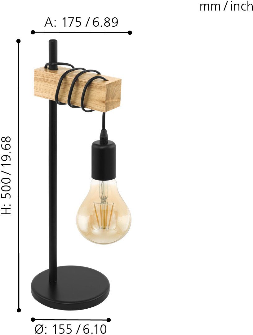 Schalter EGLO Leuchtmittel, Retro ohne mit Nachttischlampe, E27, Tischleuchte TOWNSHEND, Lampe, Vintage Tischleuchte,