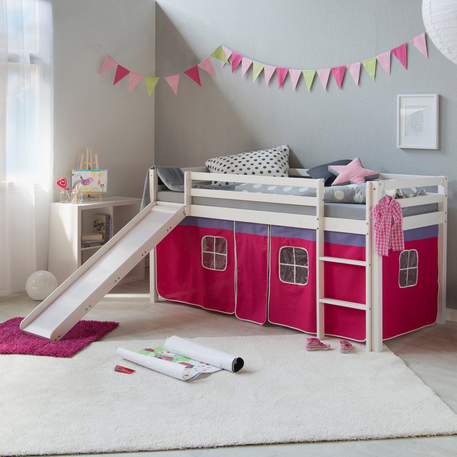 Homestyle4u Hochbett 90x200 cm Kinderbett Weiß günstig online kaufen