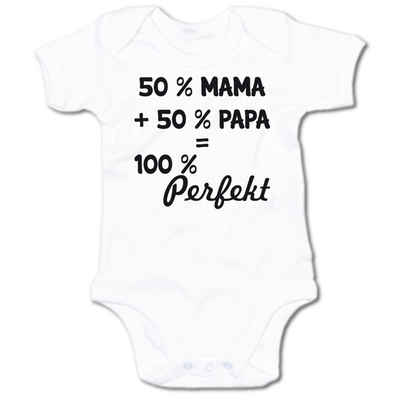G-graphics Kurzarmbody Baby Body - 50 % Mama + 50 % Papa = 100 % Perfekt mit Spruch / Sprüche • Babykleidung • Geschenk zur Geburt / Taufe / Babyshower / Babyparty • Strampler