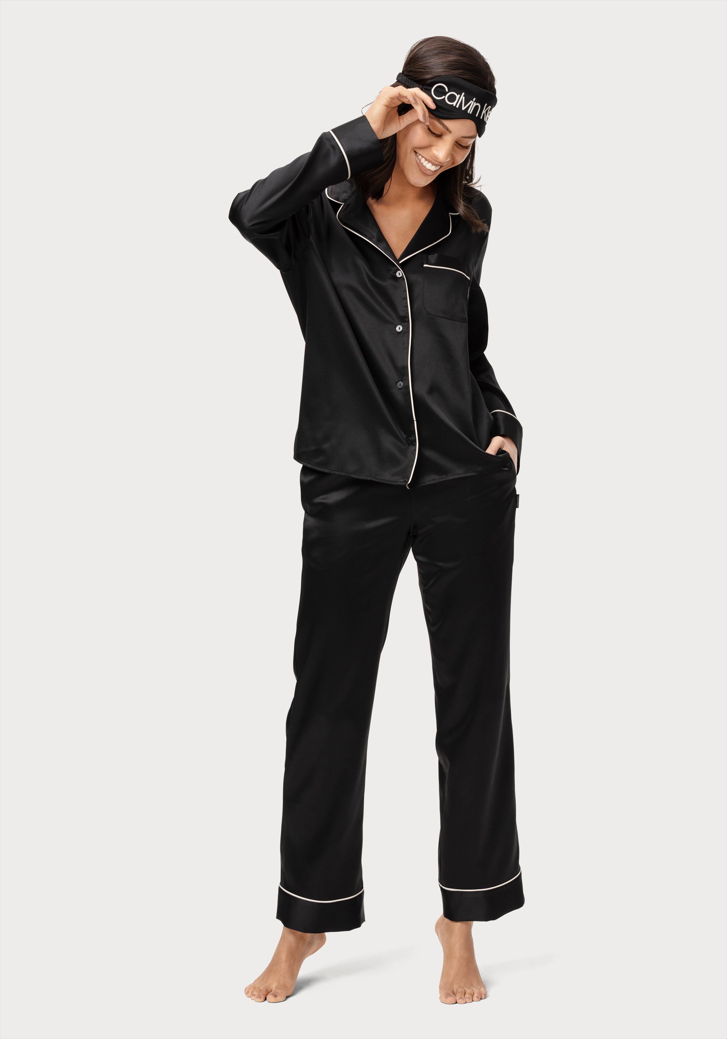 Calvin Klein Pyjama (3 tlg) aus Satin und mit bedruckter Schlafbrille  online kaufen | OTTO