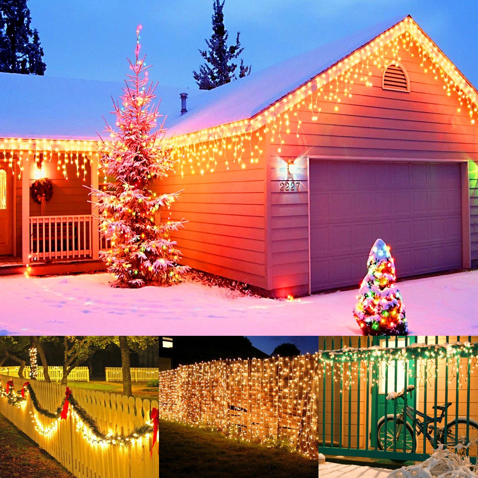 Sunicol LED-Lichtervorhang LED Lichtervorhang 400-flammig, Weihnachts Kettenleuchte, Timer wasserdicht, Eiszapfen 5M/10M/15M, Eisregen,Außen