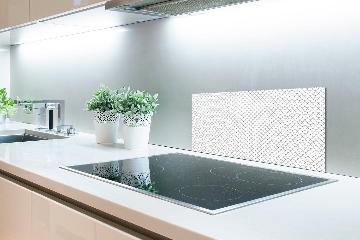- - Küchenrückwand Minimalismus Küchen MuchoWow Wandschutz, Weiß cm, 60x30 Fett Kacheln Gemustert, (1-tlg), - und Schmutzflecken für gegen
