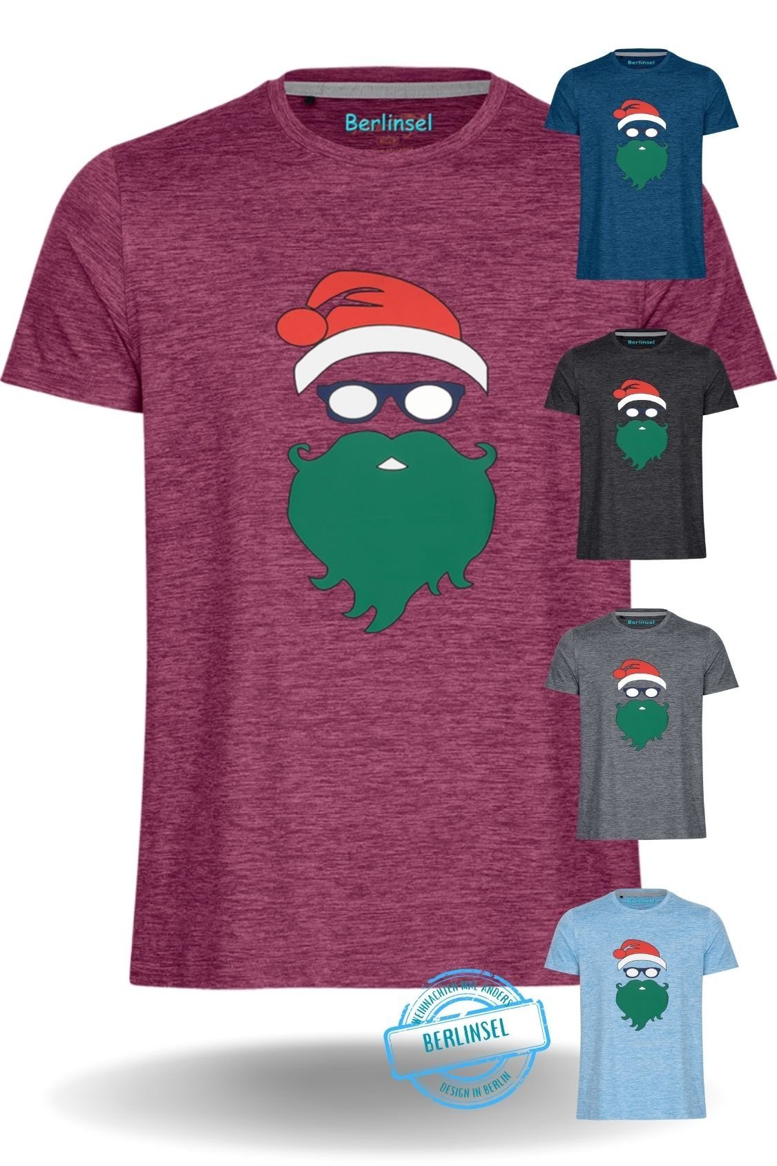 Berlinsel T-Shirt Printshirt Weihnachtsshirt Männer Weihnachtsoutfit Herren Weihnachtsfeier, Weihnachtsgeschenk, Weihnachtsfoto weinrot