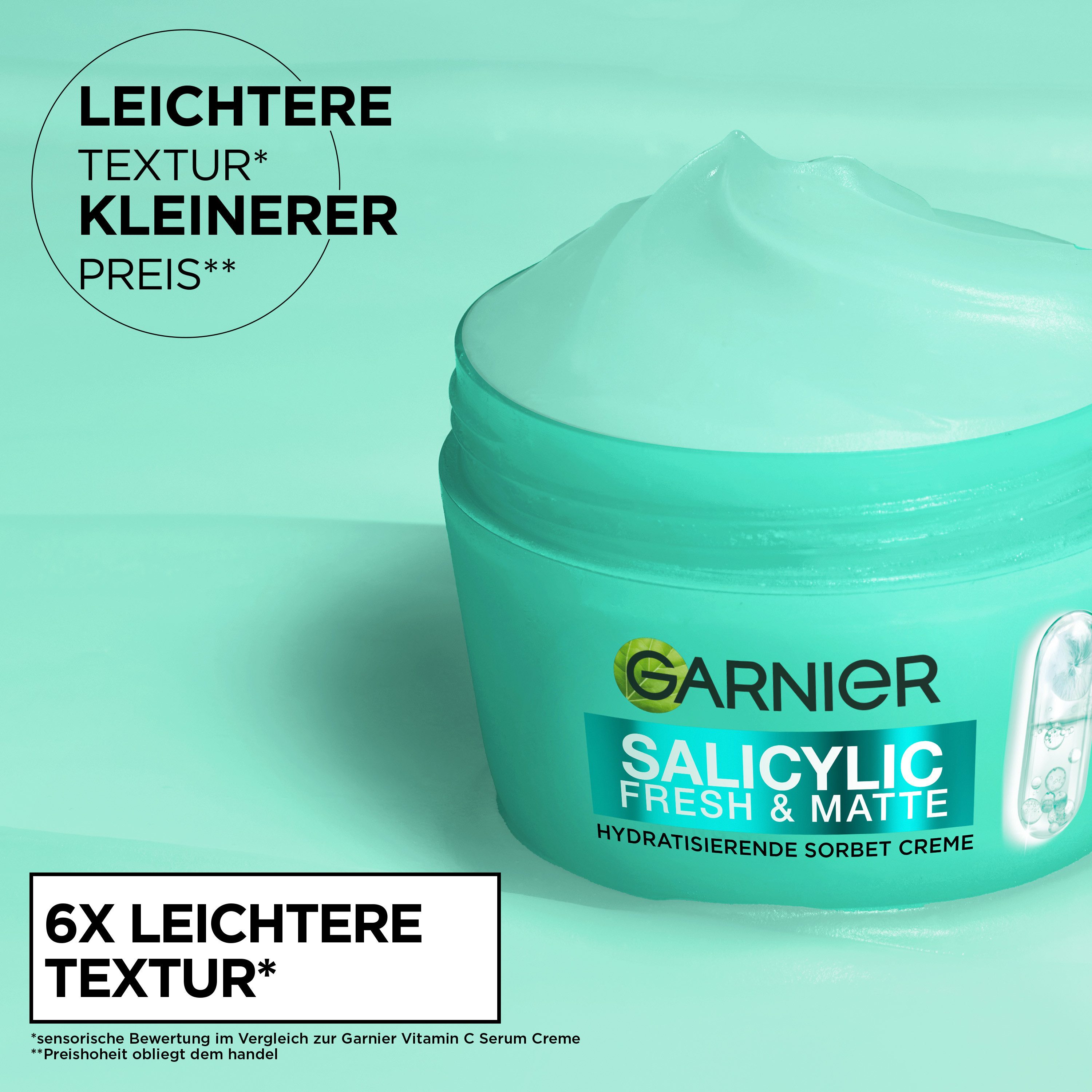 GARNIER Tagescreme FRESH & MATTE SALICYLIC SORBET CREME, sanftes Peeling gegen Pickel und Unreinheiten